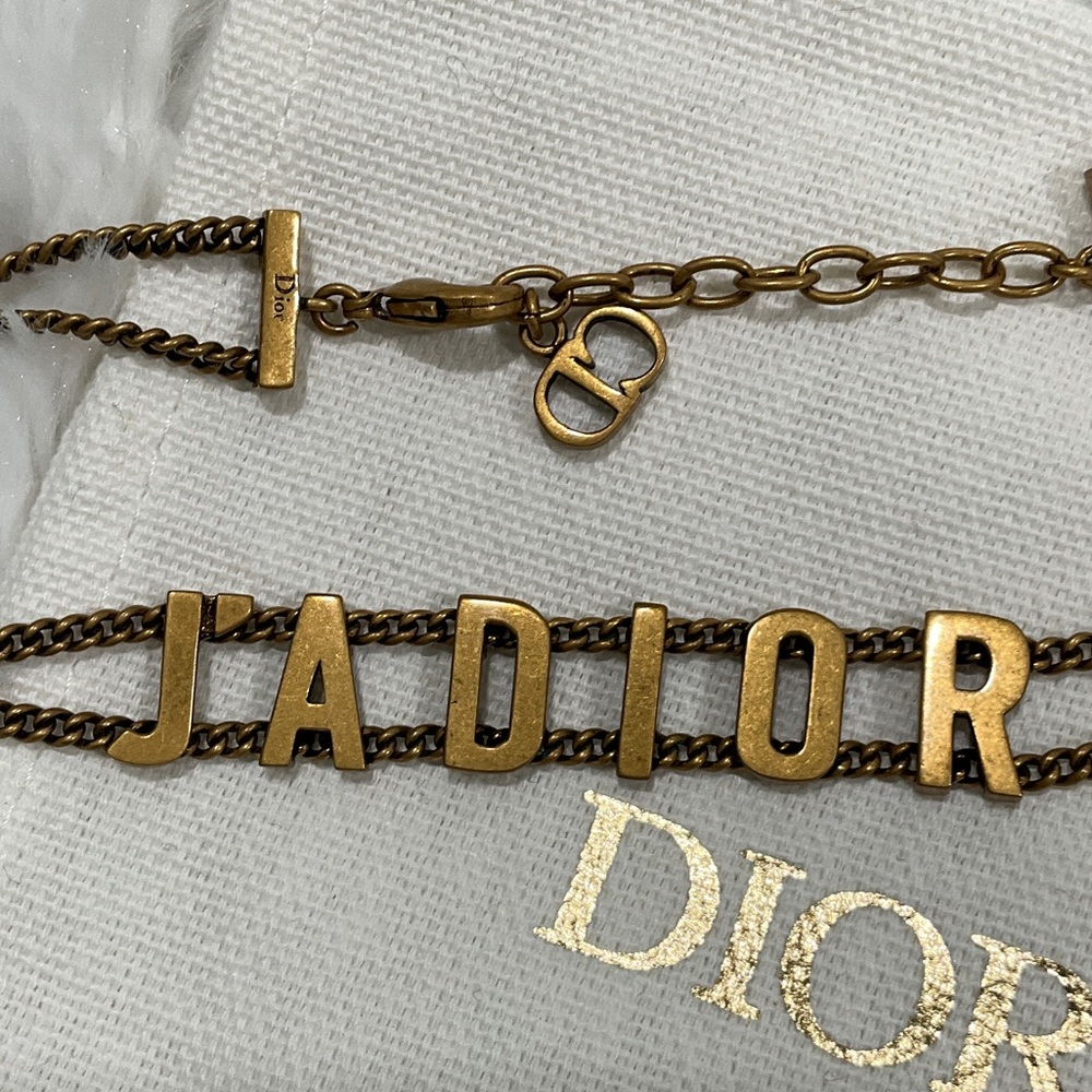 Dior Gold J'ADIOR Letter Double Chain Choker - Picture 2 of 7